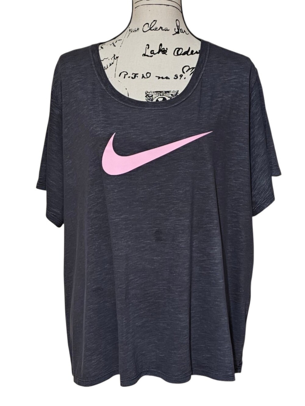 Nike Boxy Tee in Dark Gray with Pink Swoosh - Picture 6 of 7